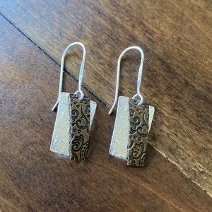 Hammered Silver & Bronze Dangle Earrings